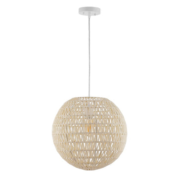 Luna 15.75" Bohemian Modern Woven Rattan/Iron LED Pendant - JONATHAN Y